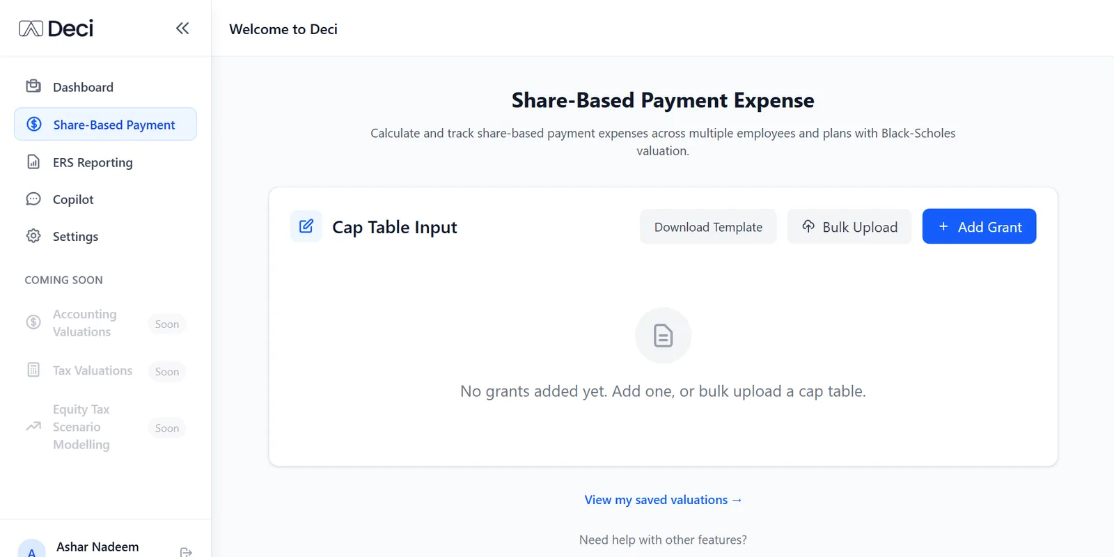 Share-based payment expense calculator with cap table input