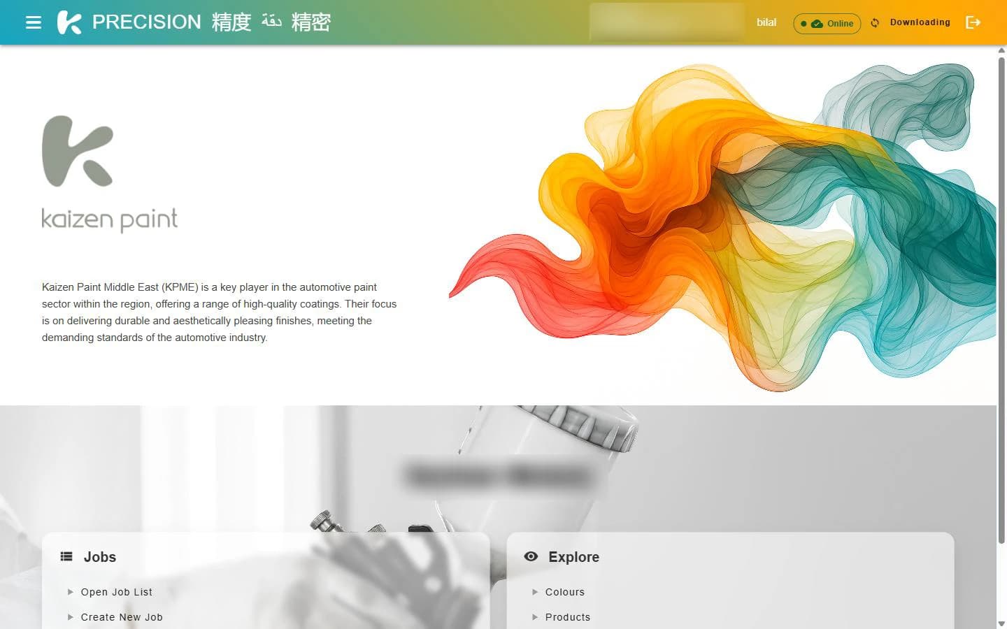 Kaizen Precision home screen with job and catalogue shortcuts